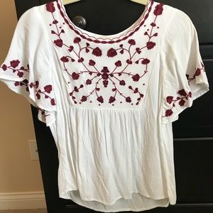 White floral peasant top